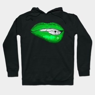 St. Patrick’s Day Green Mouth Biting Lip Shamrock Tattoo Hoodie